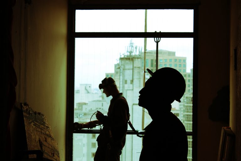 Construction workers in a building