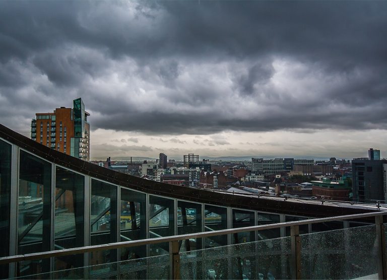 Manchester skyline viewed from a bridge